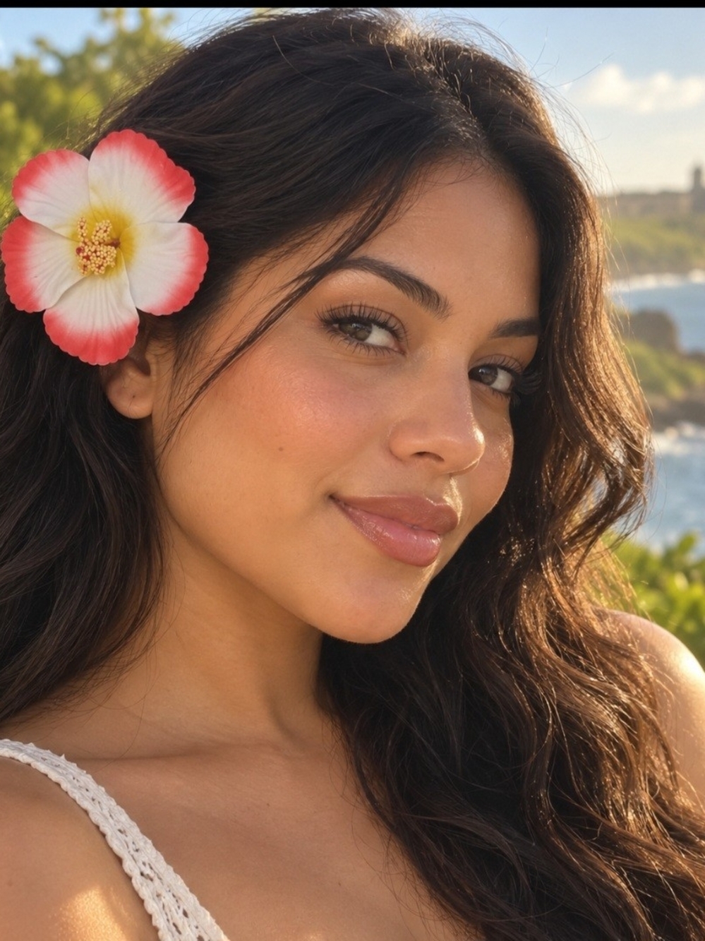 Pink and White Hibiscus Hair Clip
